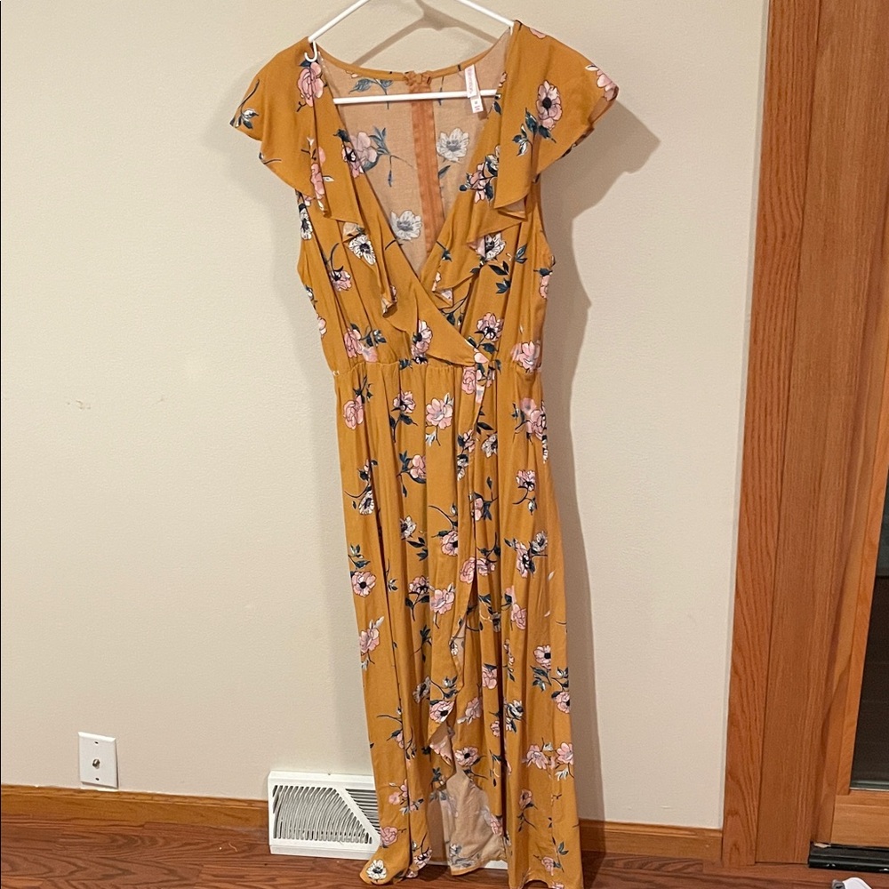 Xhilaration Mustard Floral Maxi Dress